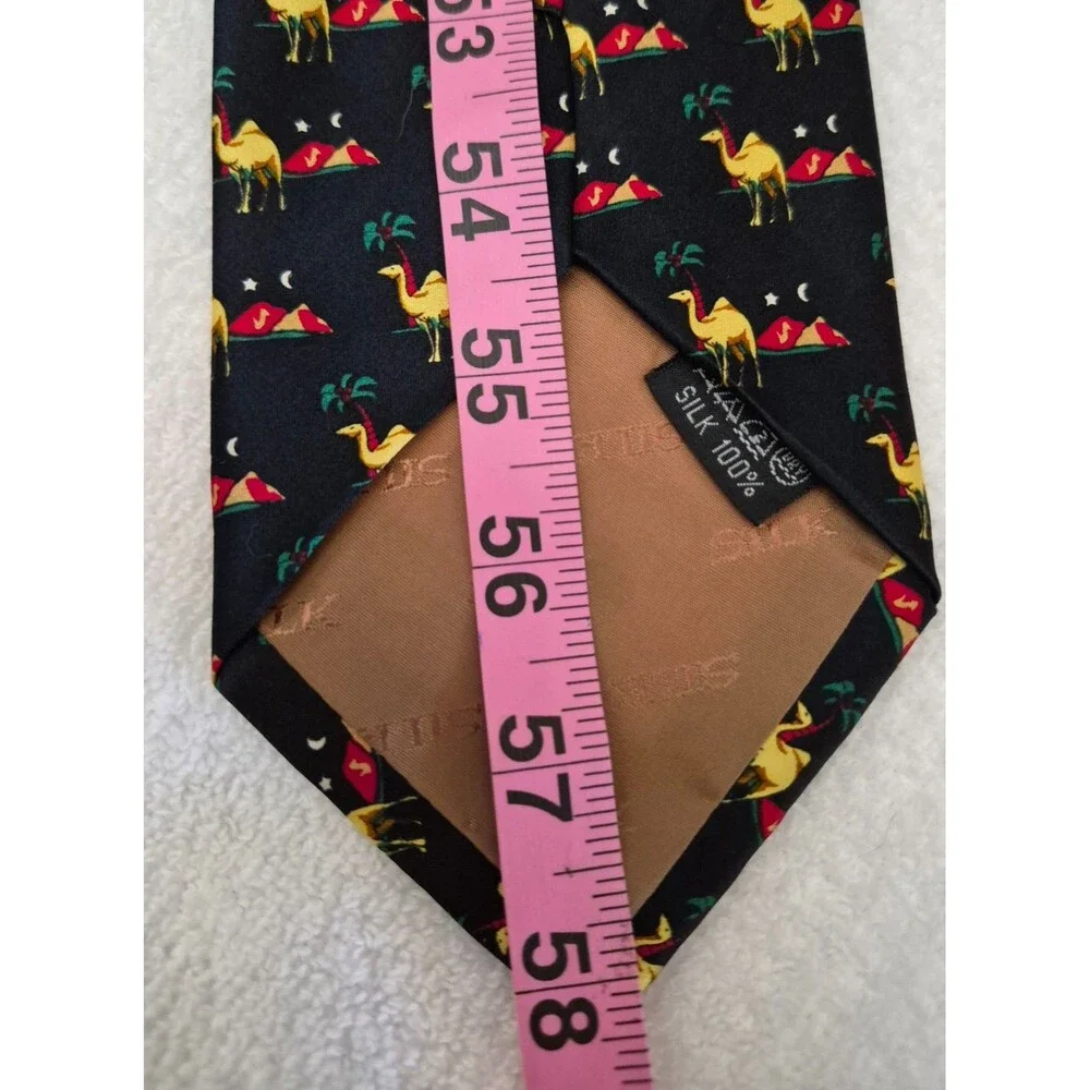 Como House Italy Men's Tie Camels Palm Tree Desert Luxury 100% Silk